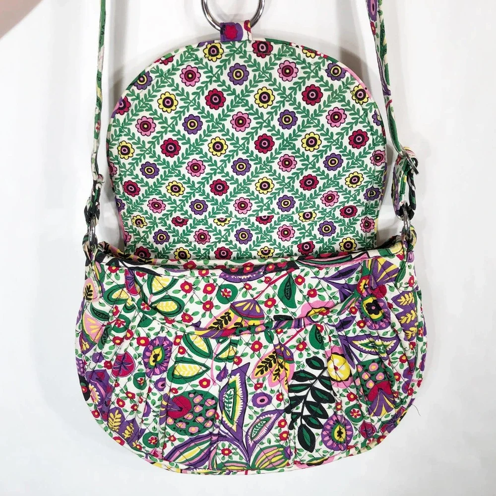 Vera‎ Bradley Viva la Vera Bag Crossbody Strap Purple Green Floral Flap Bag